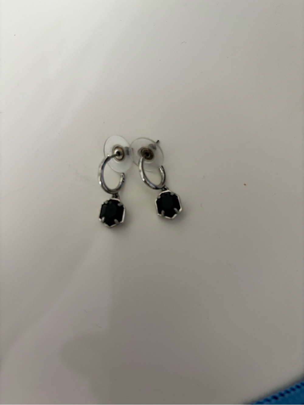 Kendra Scott Silver Hoop Earrings with Black Gem Drops